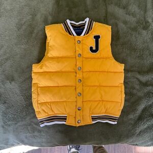 Janie and Jack Kids Yellow Puffer Vest Letter J Varsity Style Sz 3T 4T